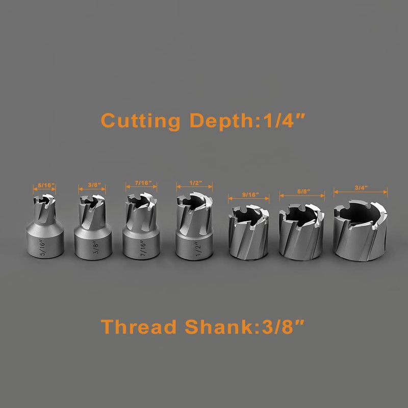 JESTUOUS Spot Weld Cutter Set 1/4" Cutting Depth with 5/16" 3/8" 7/16" 1/2" 9/16" 5/8" 3/4" Cutting Diameter 3/8" Thread Shank Annular Cutters Drill Bits - Image 2